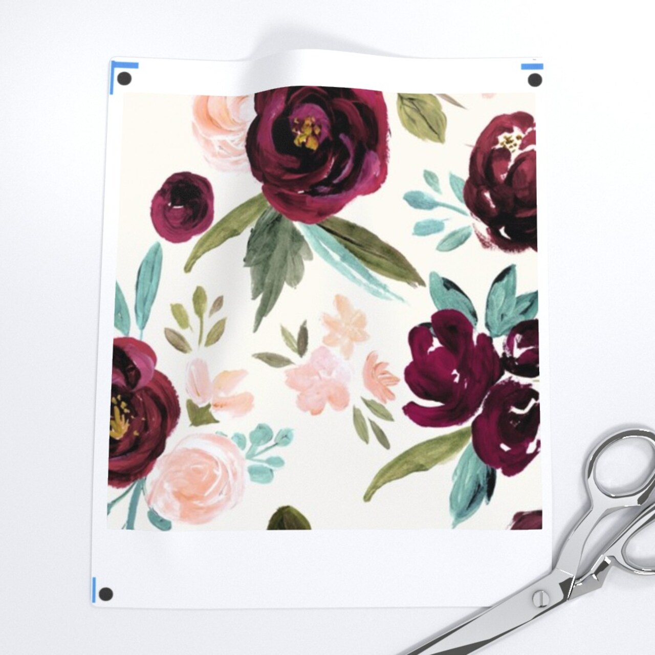 Rose Floral Plum Maroon Deep Red Olive Boho Peach Vintage Watercolor Custom Printed Fabric by Spoonflower Various Fabrics by the Yard or Fat Quarter